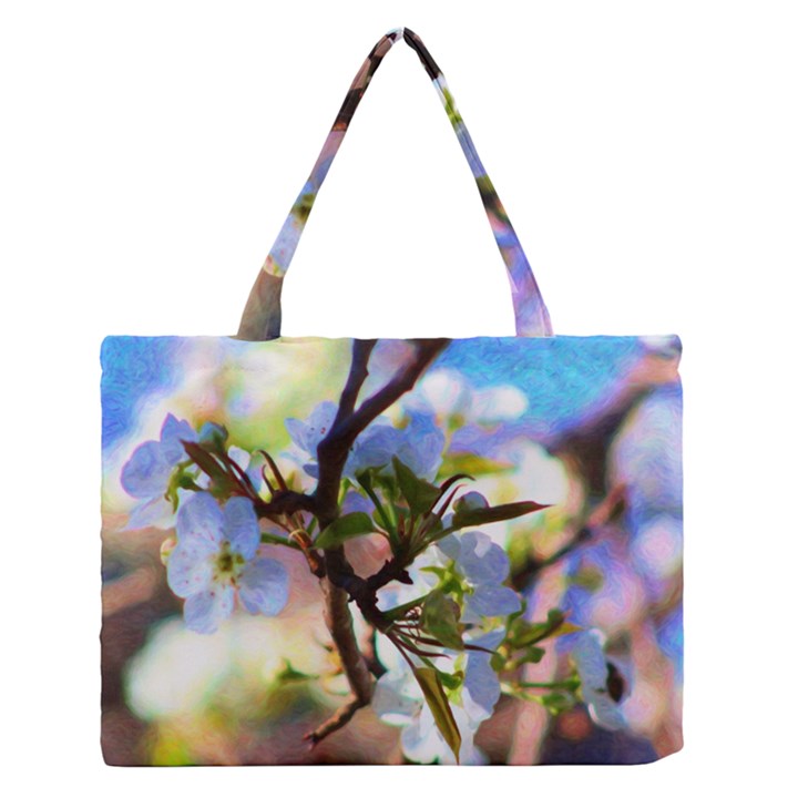 Springtime Pear Tree Blossoms Zipper Medium Tote Bag