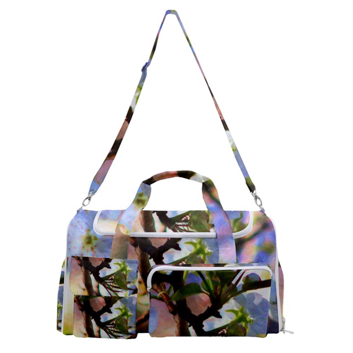 Springtime Pear Tree Blossoms Sports Gym Duffle Bag with Shoe Compartment