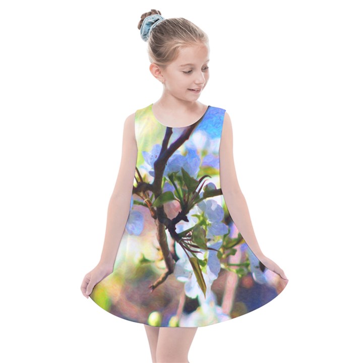 Springtime Pear Tree Blossoms Kids  Summer Dress