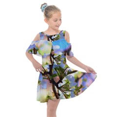 Springtime Pear Tree Blossoms Kids  Shoulder Cutout Chiffon Dress by ExtraGoodSauce