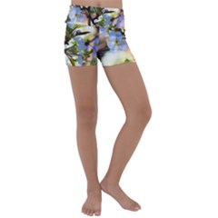 Springtime Pear Tree Blossoms Kids  Lightweight Velour Yoga Shorts