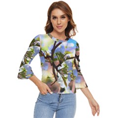 Springtime Pear Tree Blossoms Bell Sleeve Top