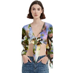 Springtime Pear Tree Blossoms Trumpet Sleeve Cropped Top