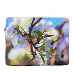 Springtime Pear Tree Blossoms 15  Vertical Laptop Sleeve Case With Pocket by ExtraGoodSauce