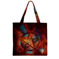 Enchanted Nebula Pentagram Art Zipper Grocery Tote Bag by ExtraGoodSauce