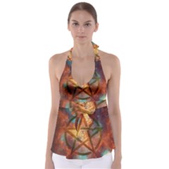 Enchanted Nebula Pentagram Art Tie Back Tankini Top by ExtraGoodSauce