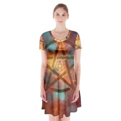 Enchanted Nebula Pentagram Art Short Sleeve V-neck Flare Dress by ExtraGoodSauce