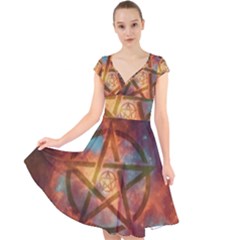 Enchanted Nebula Pentagram Art Cap Sleeve Front Wrap Midi Dress by ExtraGoodSauce