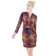 Enchanted Nebula Pentagram Art Button Long Sleeve Dress by ExtraGoodSauce