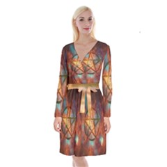 Enchanted Nebula Pentagram Art Long Sleeve Velvet Front Wrap Dress by ExtraGoodSauce