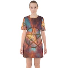 Enchanted Nebula Pentagram Art Sixties Short Sleeve Mini Dress by ExtraGoodSauce