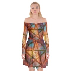 Enchanted Nebula Pentagram Art Off Shoulder Skater Dress by ExtraAwesomeSauce