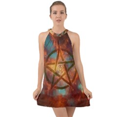 Enchanted Nebula Pentagram Art Halter Tie Back Chiffon Dress by ExtraGoodSauce