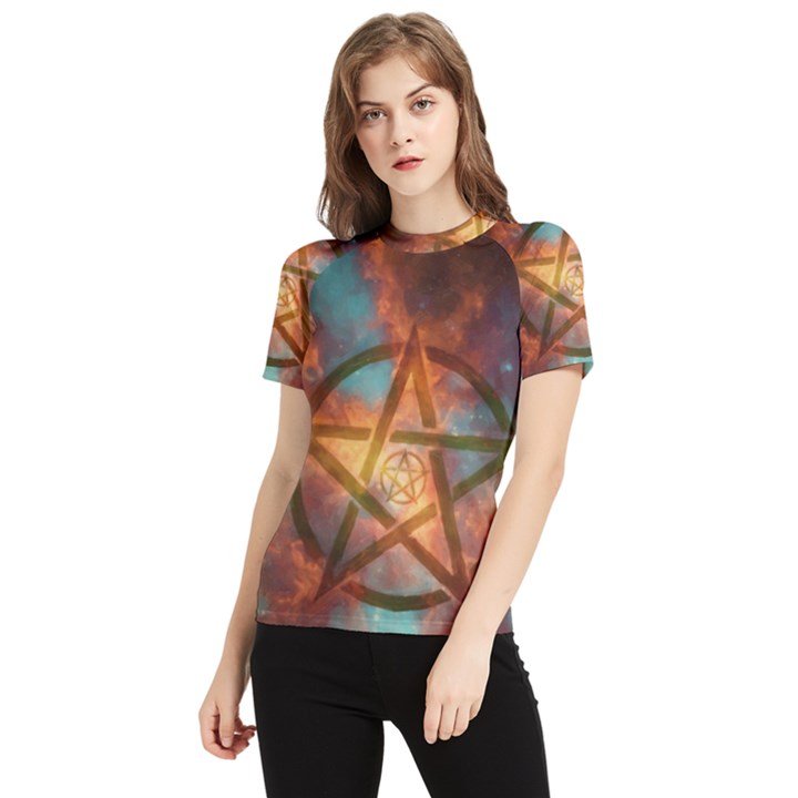 Enchanted Nebula Pentagram Art Women s Short Sleeve Rash Guard