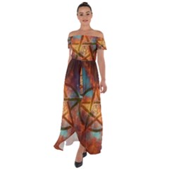 Enchanted Nebula Pentagram Art Off Shoulder Open Front Chiffon Dress by ExtraGoodSauce