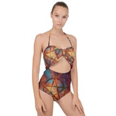 Enchanted Nebula Pentagram Art Scallop Top Cut Out Swimsuit by ExtraGoodSauce