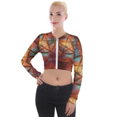 Enchanted Nebula Pentagram Art Long Sleeve Cropped Velvet Jacket by ExtraGoodSauce