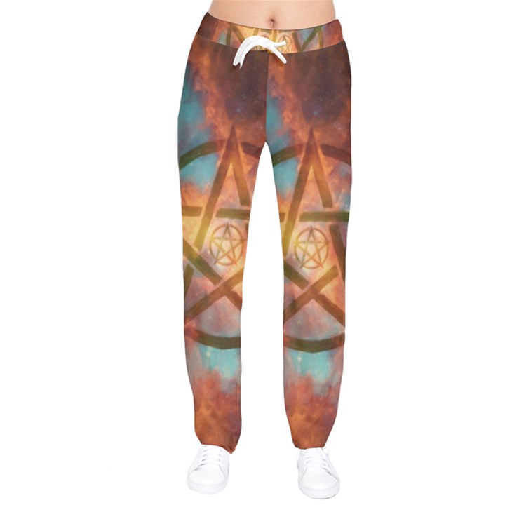 Enchanted Nebula Pentagram Art Women Velvet Drawstring Pants