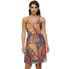 Enchanted Nebula Pentagram Art V-neck Pocket Summer Dress  by ExtraGoodSauce