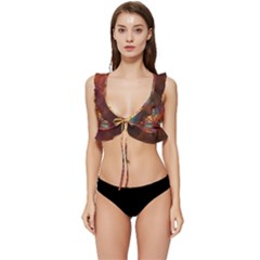 Enchanted Nebula Pentagram Art Low Cut Ruffle Edge Bikini Top