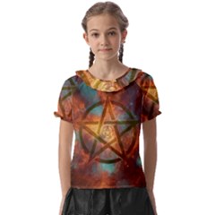 Enchanted Nebula Pentagram Art Kids  Frill Chiffon Blouse by ExtraGoodSauce