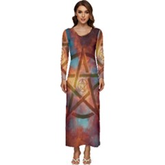 Enchanted Nebula Pentagram Art Long Sleeve Longline Maxi Dress by ExtraGoodSauce