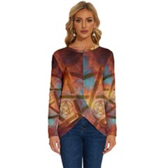 Enchanted Nebula Pentagram Art Long Sleeve Crew Neck Pullover Top by ExtraGoodSauce