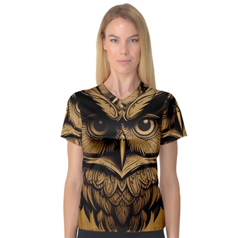 Owl Face V-neck Sport Mesh T-shirt by linceazul