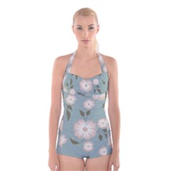 Flora Floral Flower Flowers Pattern Boyleg Halter Swimsuit  by Apenda