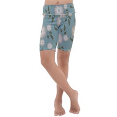 Flora Floral Flower Flowers Pattern Kids  Lightweight Velour Cropped Yoga Leggings by Apenda