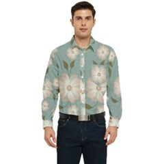 Flora Floral Flower Flowers Pattern Men s Long Sleeve Pocket Shirt  by Apenda