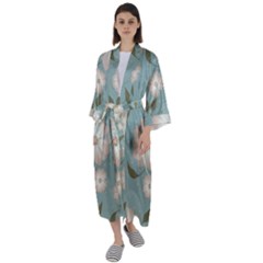 Flora Floral Flower Flowers Pattern Maxi Satin Kimono by Apenda