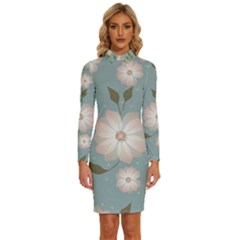 Flora Floral Flower Flowers Pattern Long Sleeve Shirt Collar Bodycon Dress by Apenda