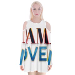 Game Over Text Design  Velvet Long Sleeve Shoulder Cutout Dress