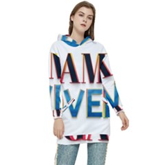 Game Over Text Design  Women s Long Oversized Pullover Hoodie