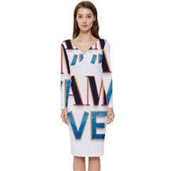 Game Over Text Design  Long Sleeve V-neck Bodycon Dress  by 7223056