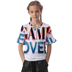 Game Over Text Design  Kids  V-neck Horn Sleeve Blouse by 7223056