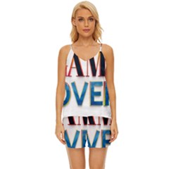 Game Over Text Design  V-neck Satin Pajamas Set by 7223056