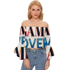 Game Over Text Design  Off Shoulder Flutter Bell Sleeve Top