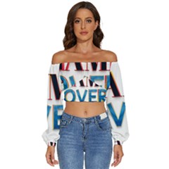 Game Over Text Design  Long Sleeve Crinkled Weave Crop Top