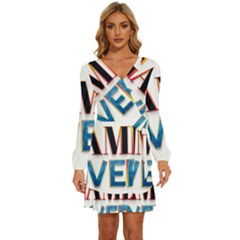 Game Over Text Design  Long Sleeve Waist Tie Ruffle Velvet Dress by 7223056