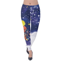 Santa In Space Red Snowing Velvet Leggings