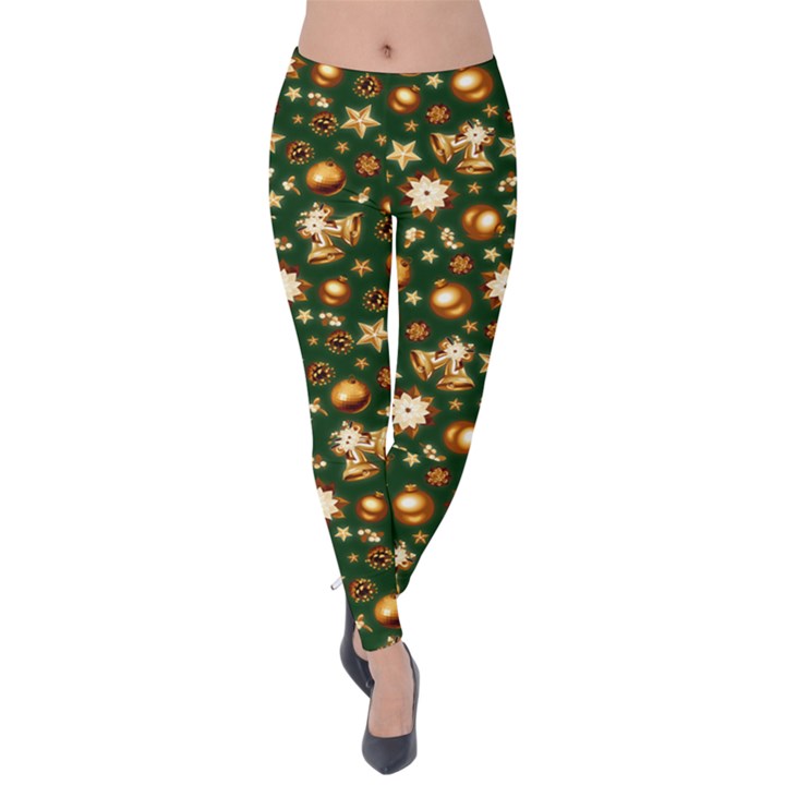 Golden Ornaments Red Snowing Velvet Leggings