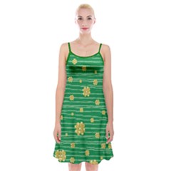 Hand Drawn Stripes Green Shamrock Clover Spaghetti Strap Velvet Dress by CoolDesigns