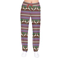 Christmas Tribal Dark Olive Reindeer Xmas Stretch Women Velvet Drawstring Pants