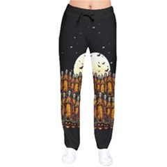 Bats Black Skulls Print Women Velvet Drawstring Pants by CoolDesigns