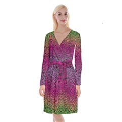 Leopard Colorful Pink Digital Print Long Sleeve Velvet Front Wrap Dress by CoolDesigns