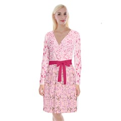 Blossom Japanese Style Pink Long Sleeve Velvet Front Wrap Dress by CoolDesigns