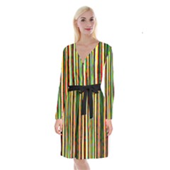 Rasta Colorful African Printed Dashiki Long Sleeve Velvet Front Wrap Dress by CoolDesigns