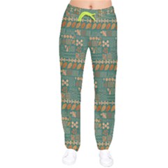 Cadet Blue Fall Autumn Leaf Women Velvet Drawstring Pants